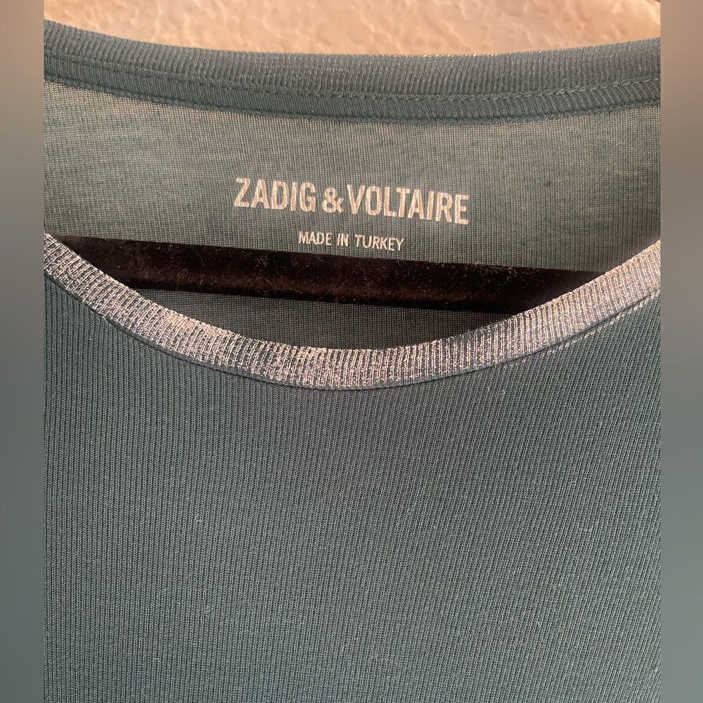 Zadig & Voltaire Willy foil silver Long sleeve top color Peacock Sz Large. NWT - Picture 4 of 7